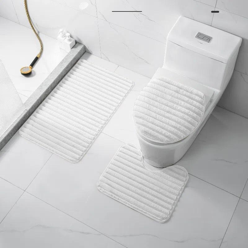 3Pcs Minimalist Style Plush Bathroom Floor Mat Set Non-slip Soft Doormat Water Absorbent for Bath Entry