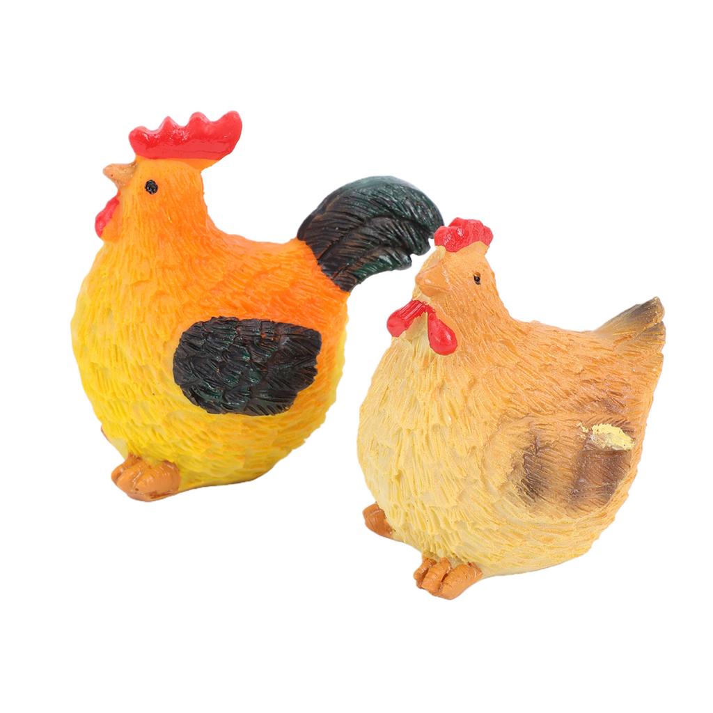2PCS Easter Chicken Figurines Rooster and Hen Statue Resin Ornaments for Indoor Outdoor Tabletop Decor