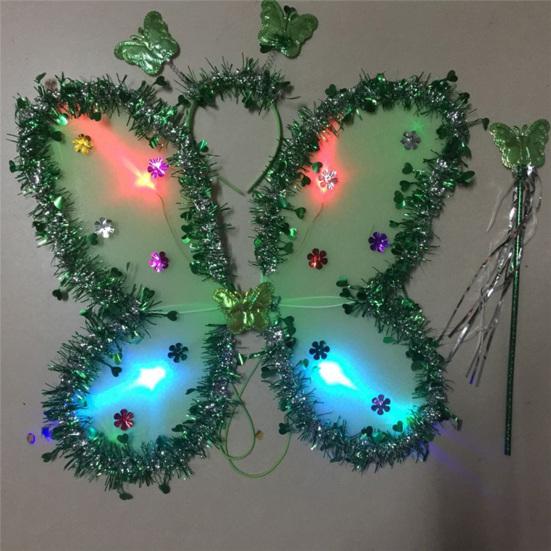 Kids Butterfly Wings Set LED Glowing Fairy Wing Butterfly Headband Tassel Wand Kit