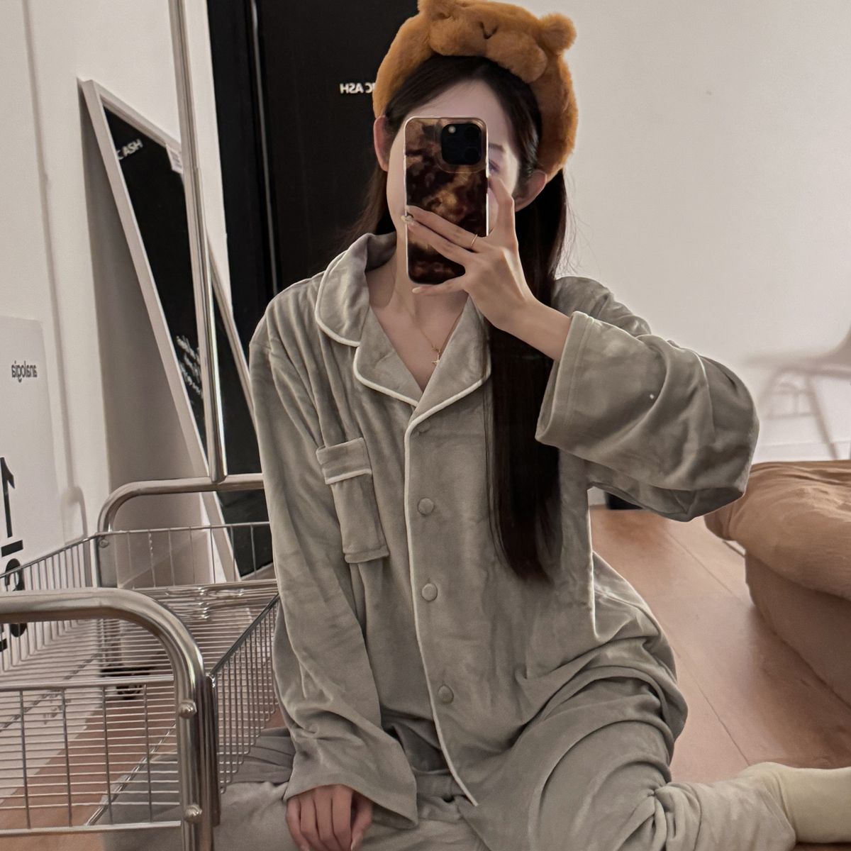 

Женские брюки с длинным рукавом, бархатная пижама, пижама для сна, розовая, серая, для спальни, домашняя одежда, женская пижама XXL серый