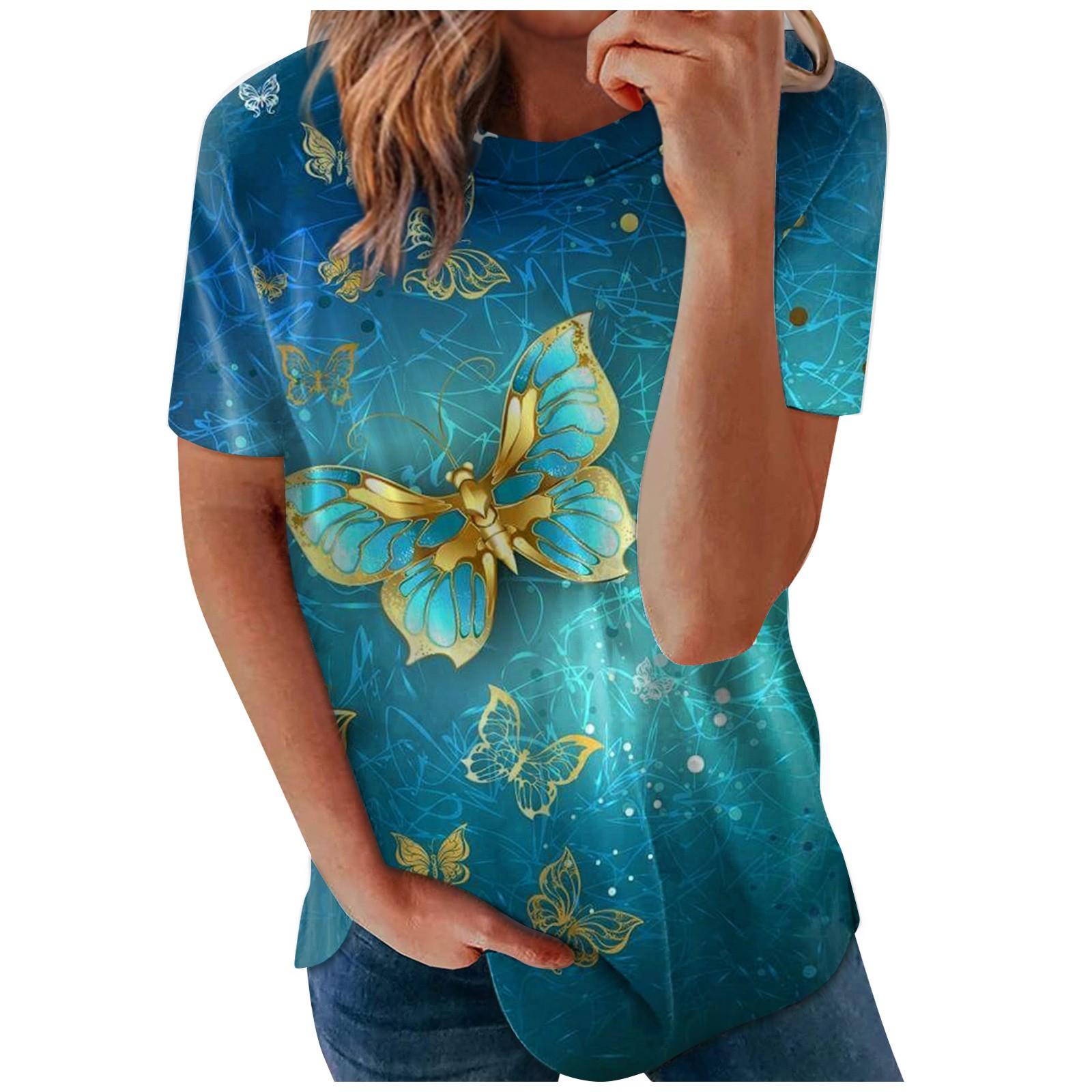 

Women s Fashion Casual Print Round-neck Short Sleeves Printed T-shirt XL