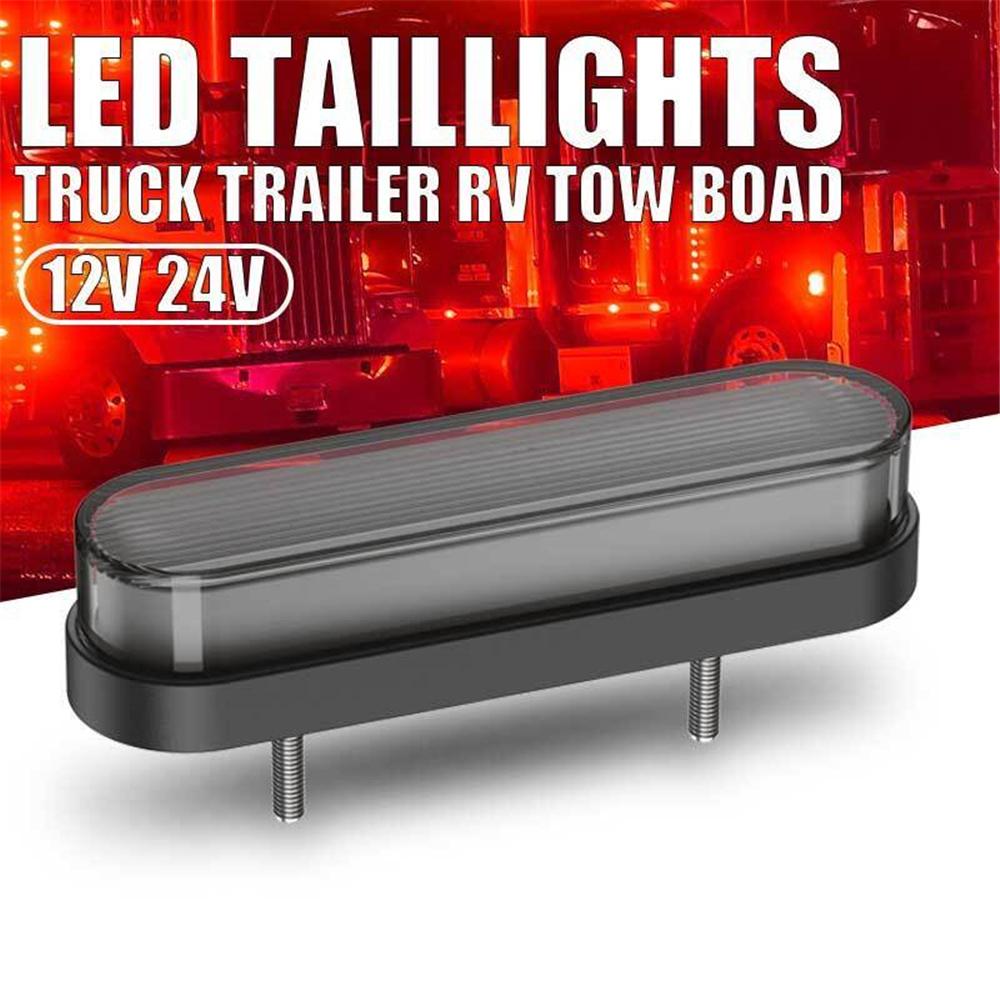 2Pcs Trailer Truck RV 24 LED Oval Brake Tail Light Rear Stop DRL Marker Red Lamp