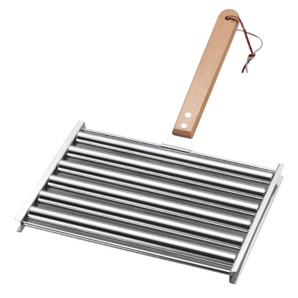 Hot Dog Roller Sausage Roller Rack Stainless Steel Hot Dog Grill Roller with Wooden Handle 5 Hot Dog Capacity Grill Accessories