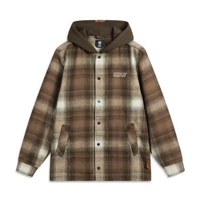 Li Ning Basketball Series Bad Five Full Print Letter Color Block Single Button Loose Jacket Men Jacket Brown Plaid AFDUA87-2