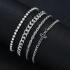 4 Stück Herren Doppelschicht Silberfarben Verstellbar Kreuz Anhänger Zirkonia Armband Klassisch und Modisch Punk Stil
