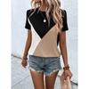 YYFS Women's Fashion Casual Summer Spring Colour Block Print Short Sleeve O-Neck Blouses & Shirts
