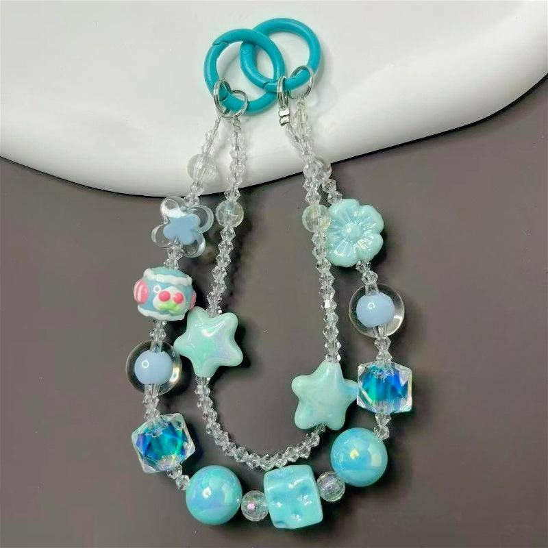 Iridescent Star Flower Acrylic Double Chain Phone Lanyard & Bag Charm Keychain