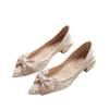 Spring and Autumn New Pearl Bow Pointed Head Low Heel Thick Heel Single Shoes Women's Shallow Mouth Flat Shoes Gentle Wind Versatile Women's Shoes