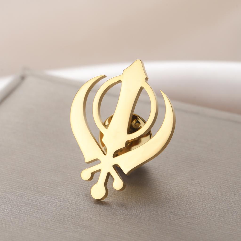 India Sikh Khanda Symbol Brooch For Women Men Stainless Steel Pins Religious Badge Accessories Spiritual Amulet Jewelry Gifts