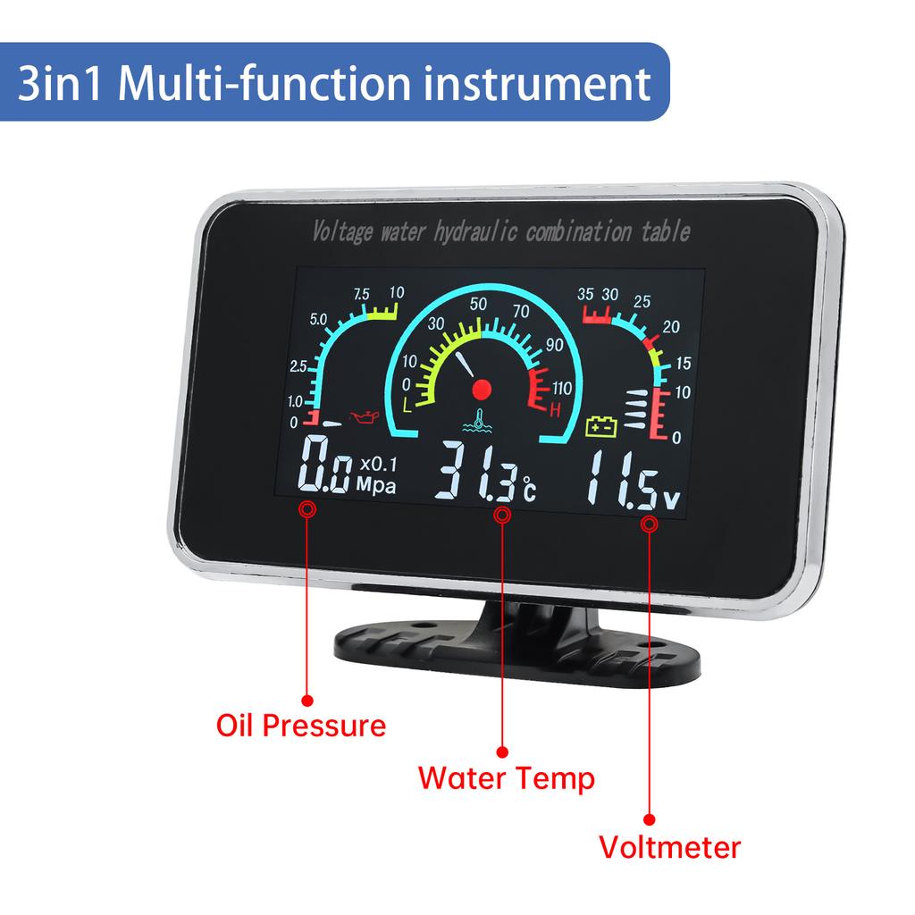 3 IN 1 Universal Car 12V/24V LCD Digital Truck Car Oil Pressure Voltage Water Temperature Combination Table With 1/8 NPT Sensors