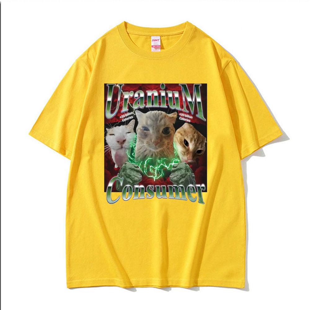 Lustiges Uran-Konsumenten Chaotische Katze Meme T-Shirts Herren Damen Harajuku Mode Retro T-Shirt Sommer 100% Baumwolle T-Shirts Streetwear