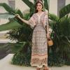 Ethnic Style V-neck Cotton and Silk Short-sleeved Beach Dress Thailand Travel Dress Summer Print Vacation Floral Skirt
