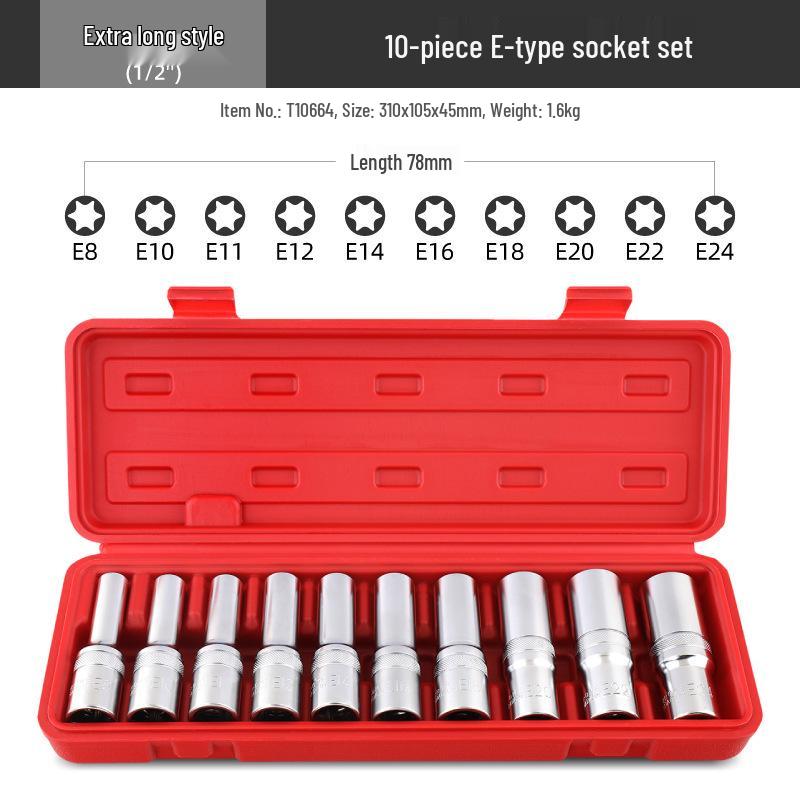 19-teiliges verlängertes E-Typ Torx-Steckschlüsselsatz mit 1/2-Zoll-Antrieb und Innenverzahnung