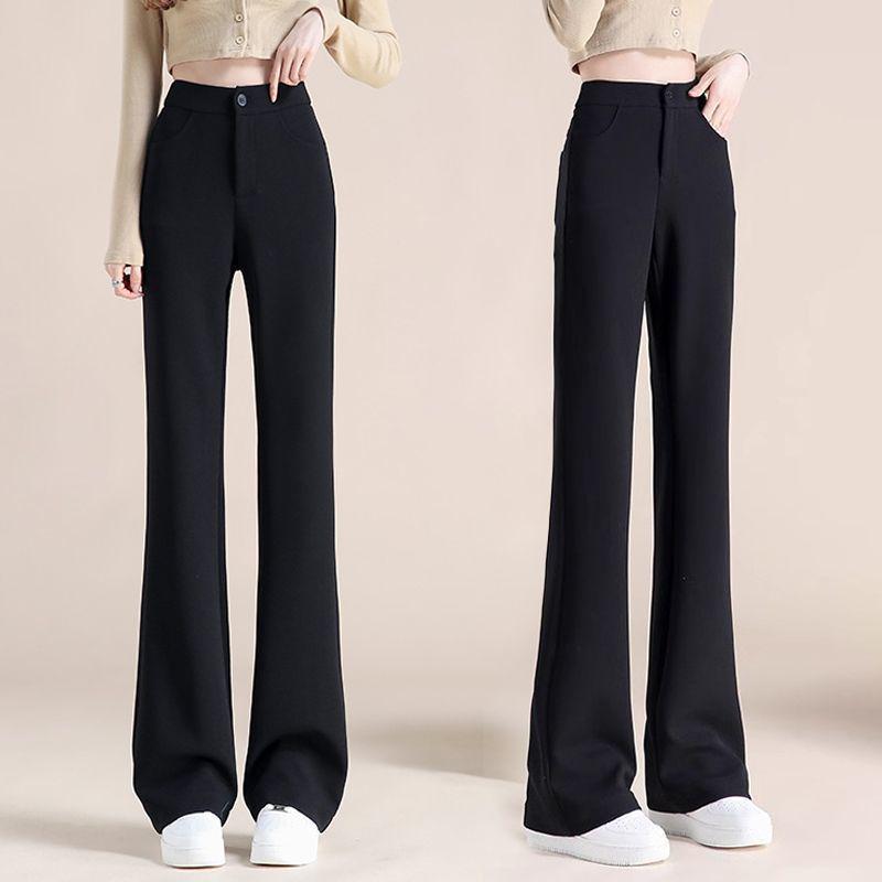 Černé zvonové kalhoty s vysokým pasem: Zeštíhlující rozšířené kalhoty na jaro a podzim.