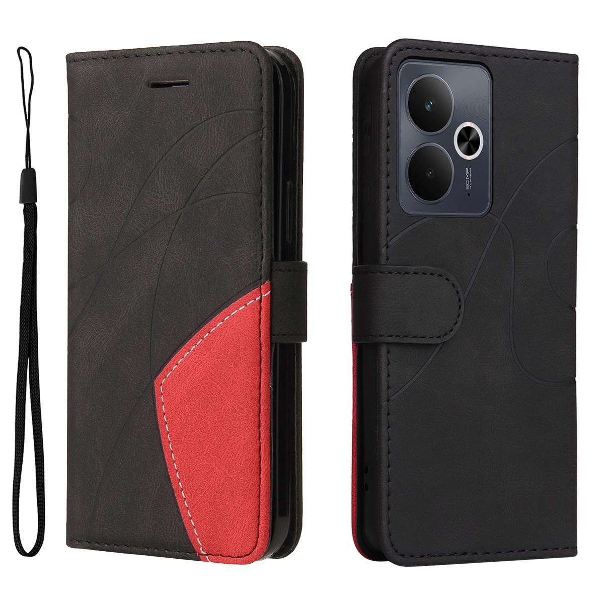 

Кожаный чехол-подставка-кошелек для телефона Realme 14T 5G/Realme 14 5G с двухцветным дизайном Black