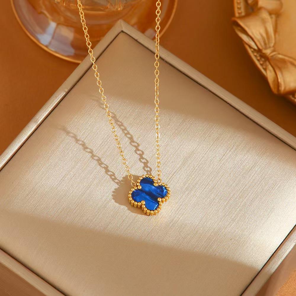 Ladies' Titanium Steel Colorful Lucky Clover Necklace Non Fading Clavicular Chain