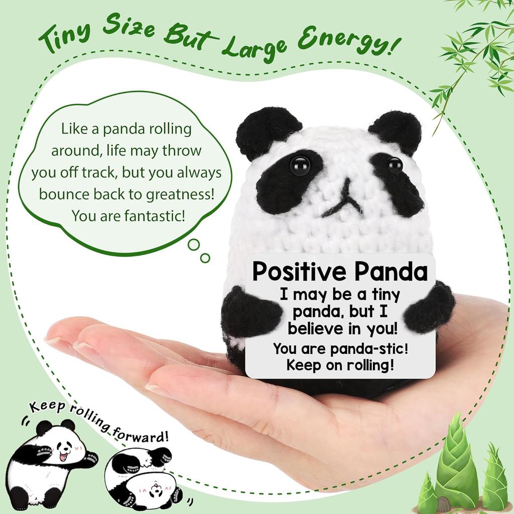 Crochet Emotional Support Panda Dolls Christmas Home Decoration Funny Handmade Knitted Positive Coffee Dolls Gifts Decor