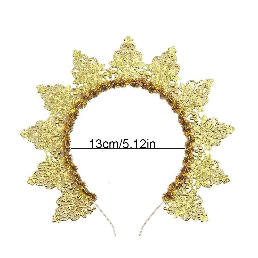 Vintage Flower Goddess Glory Headband Sun Rhinestone Women Hairband Exaggerated Gold Color Traditional Festival Hair Hoop Women