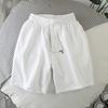 Beach Shorts Loose Elastic Waist Drawstring Pockets Solid Color Daily Wear Deep Crotch Knee Length Men Short Pants Male Clothing