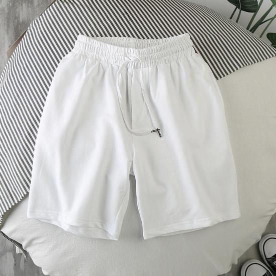 Beach Shorts Loose Elastic Waist Drawstring Pockets Solid Color Daily Wear Deep Crotch Knee Length Men Short Pants Male Clothing