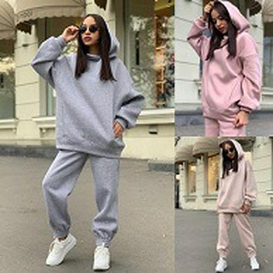 Women's Casual Fleece Hooded Two-Piece Sweatshirt Set - Loose Fit, Autumn/Winter 2023 Style