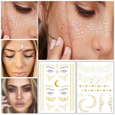 2Pcs Waterproof Shiny Metallic Gold Art Sticker Temporary Body Glitter Tattoo