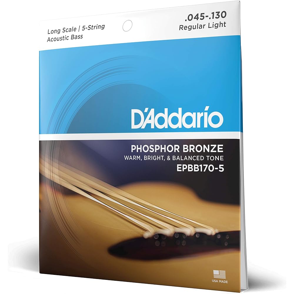 D Addario Acoustic Bass Strings Phosphor Bronze EPBB170-5 5-String Long 5-String Acoustic Bass Guitar Strings