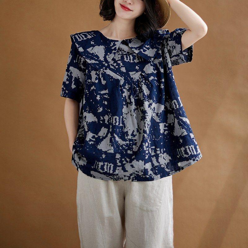 Large Size Loose Summer Women's Shirt T-shirt Literary and Fashionable Doll Shirt Top Fashion