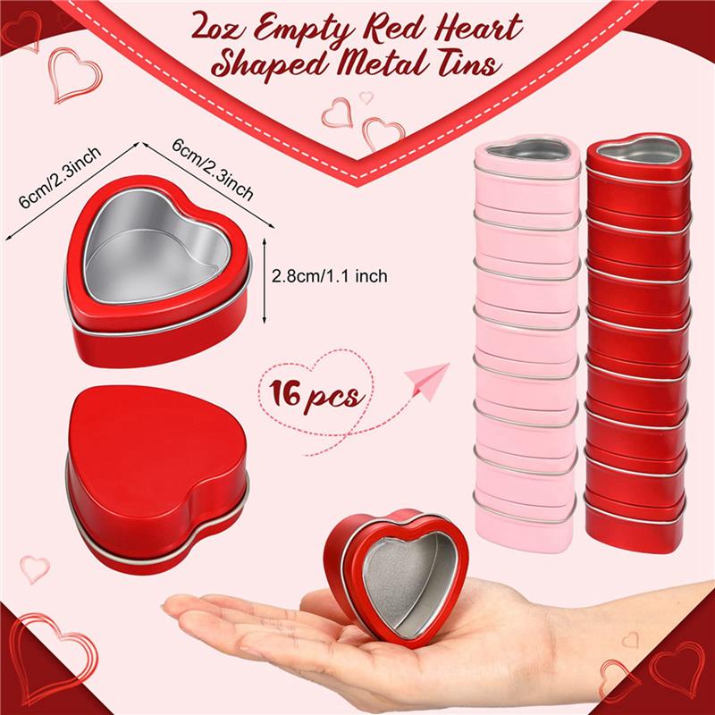 ABUL-48 PCS Heart Shape Metal Tins With Lid Metal Tin Cans Empty Candle Tins Red And Pink Valentine's Day Gift Boxes