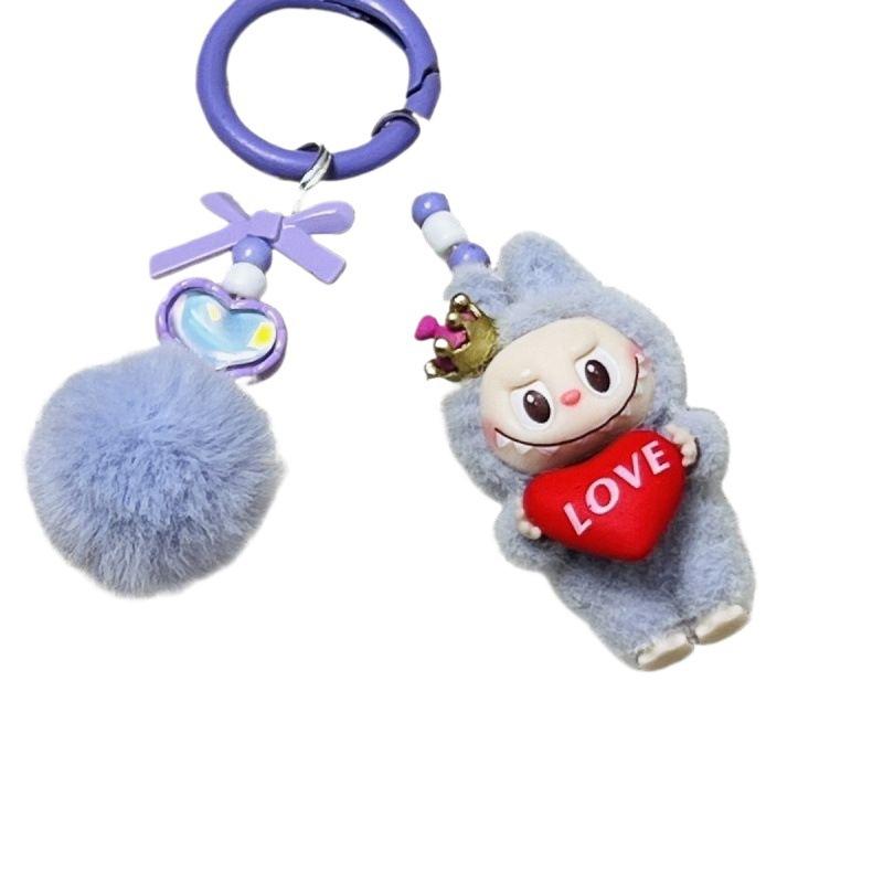 Cartoon Niedlich Beflockt Mini Stehende Position Labubu Labubu Handy Anhänger Schultasche Puppe Schlüsselanhänger Geschenk