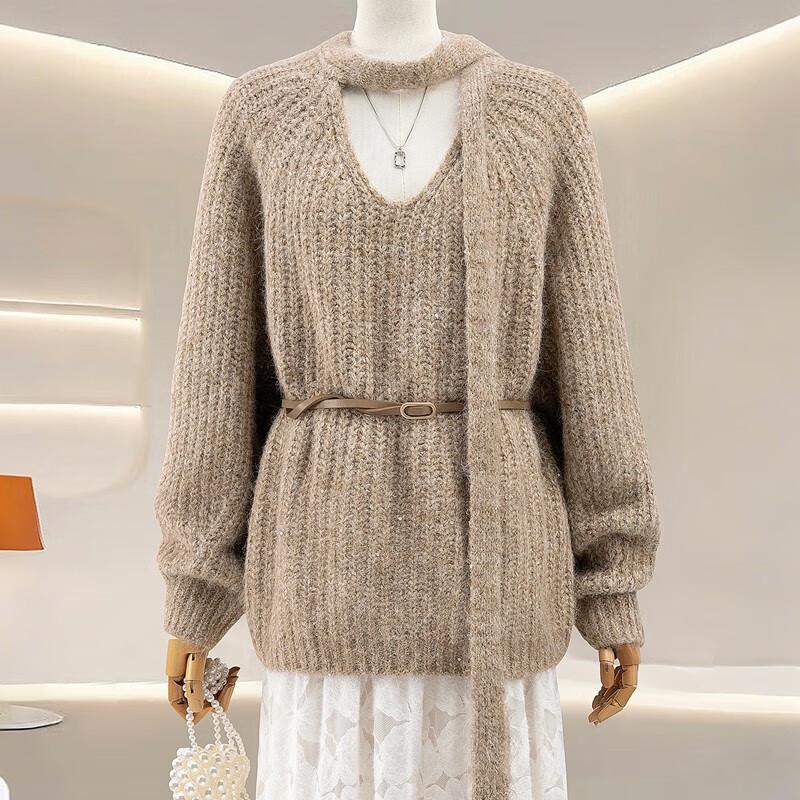 

Women s 2025 Autumn Relaxed Fit Wool Blend Hollow-Out Sweater M