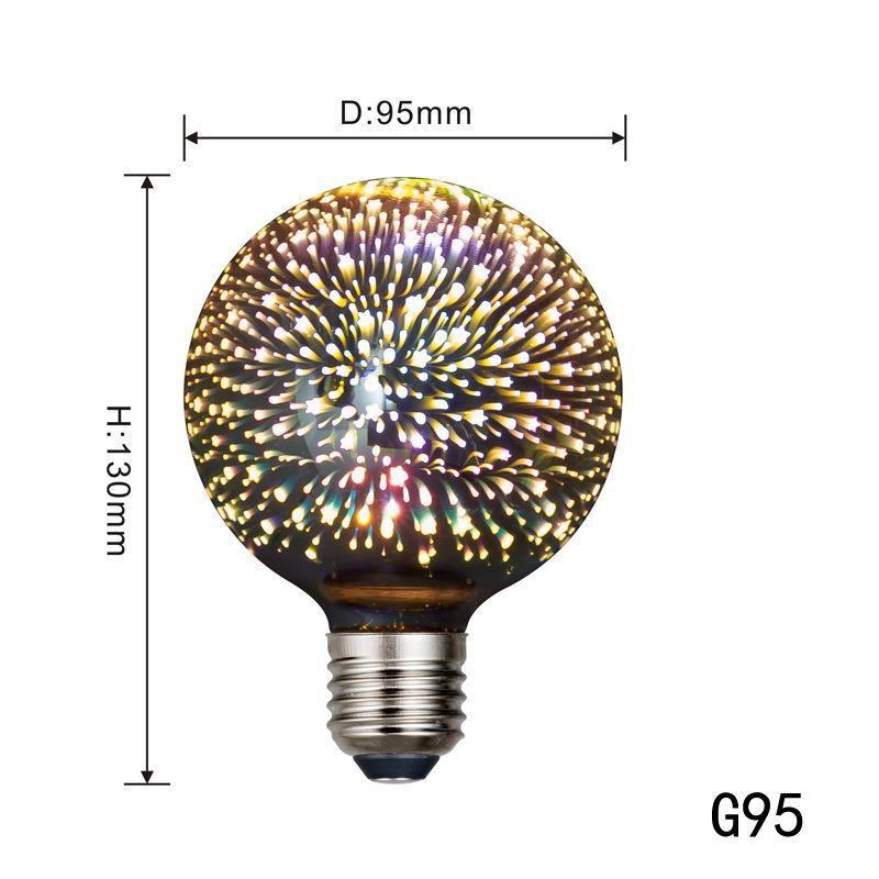 Artificii 3D Bec decorativ E27 Baza 4W Becuri de sticla de Anul Nou cu lumina calda moale Decor stralucitor de Craciun Bec LED 3D