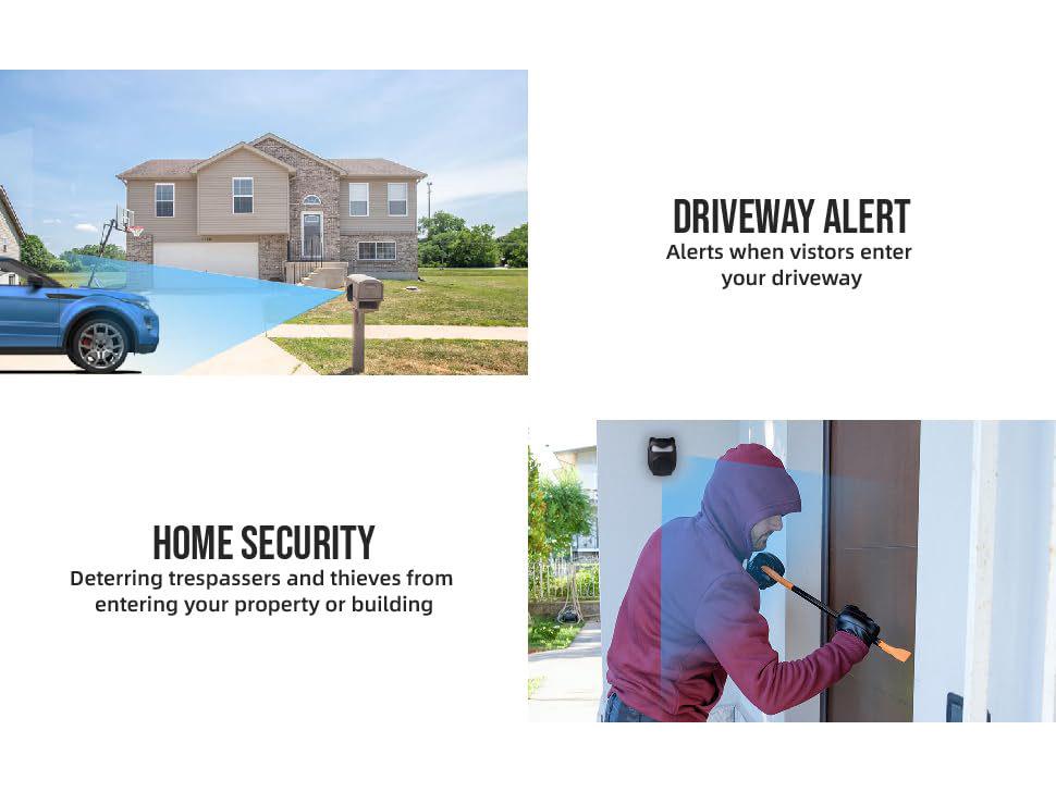 Smart Home Wireless Doorbell with Infrared Sensor and Long-Range Driveway Alarm