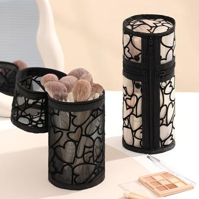 New Mesh Round Cosmetic Storage Bag Pouch Large Capacity Makeup Brush Organizer Pouch Travel Cosmetics Case for Brushes & Tools