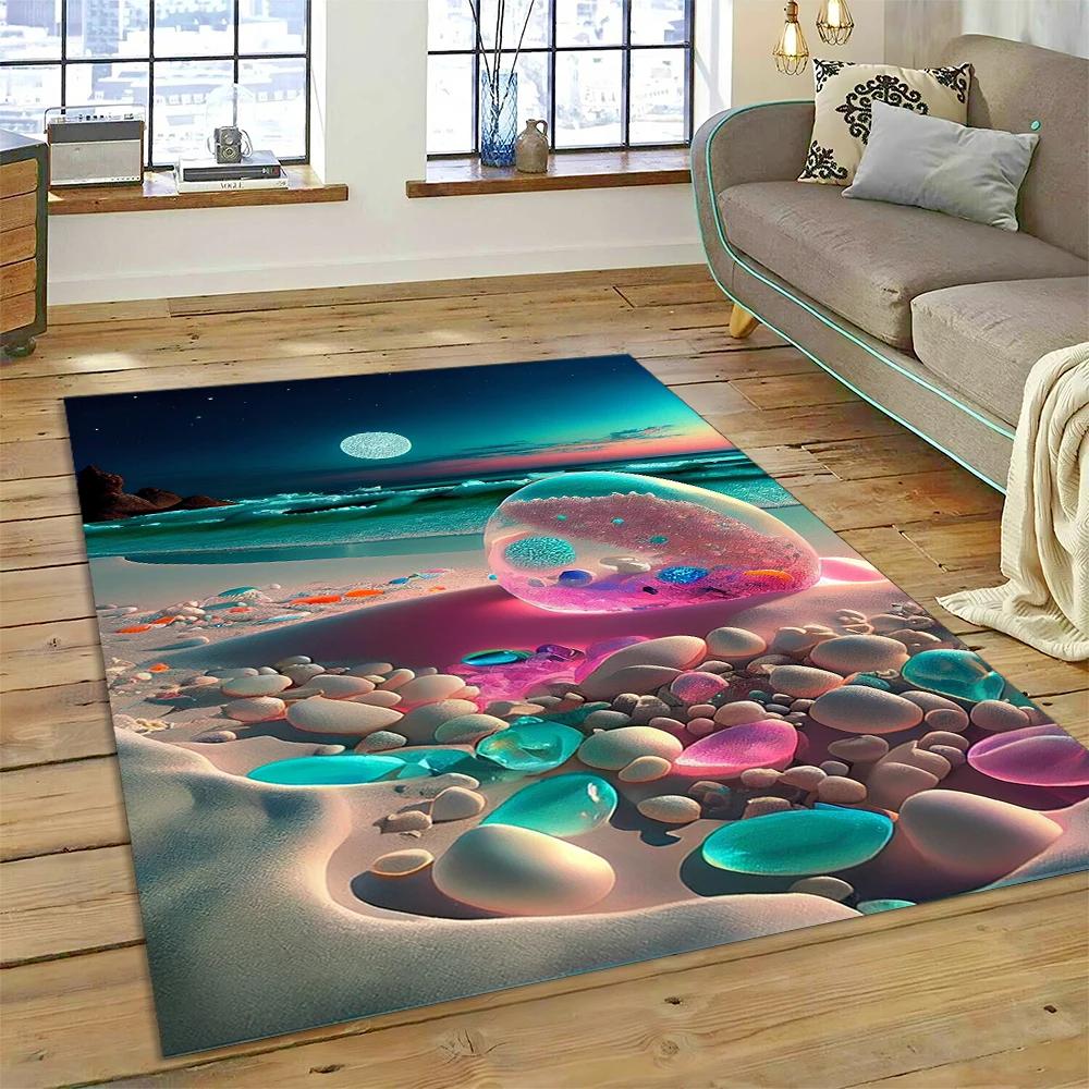 2025 New Style Colorful Pebble Rainbow Road Beach Stone Scenery Carpet Rug for Living Room Bedroom Home Sofa,Non-slip Floor Mat