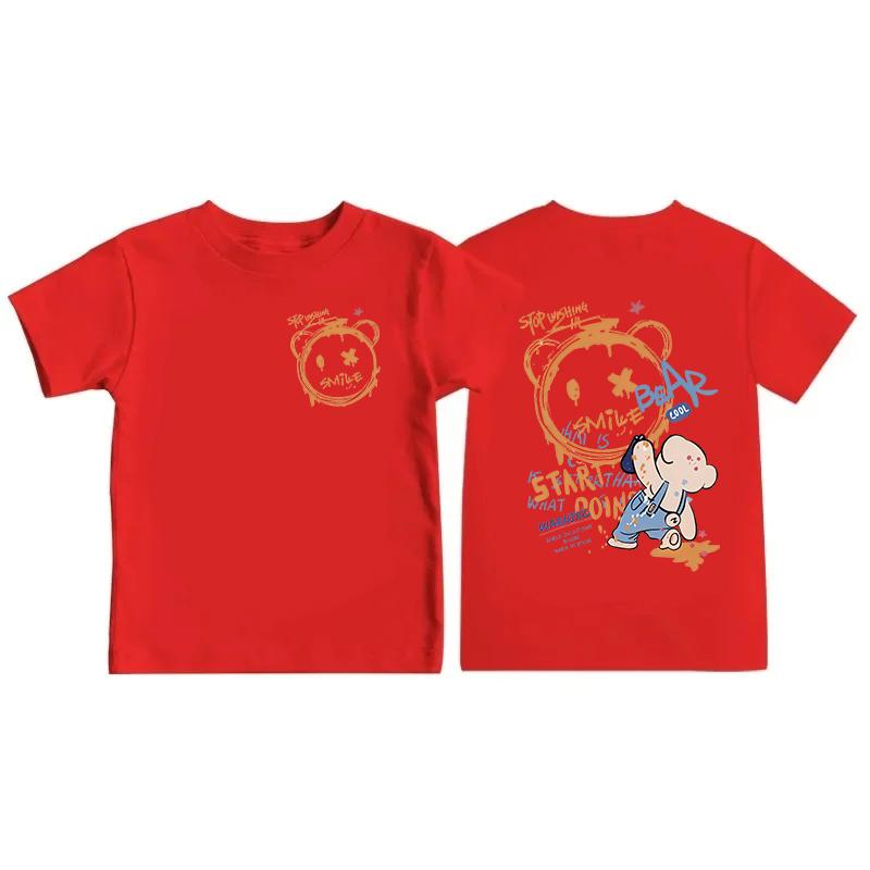 Summer Street Wear Teddy Bear Graffiti Print Childrens Highquality Casual Short Sleeved Tshirt Top 100