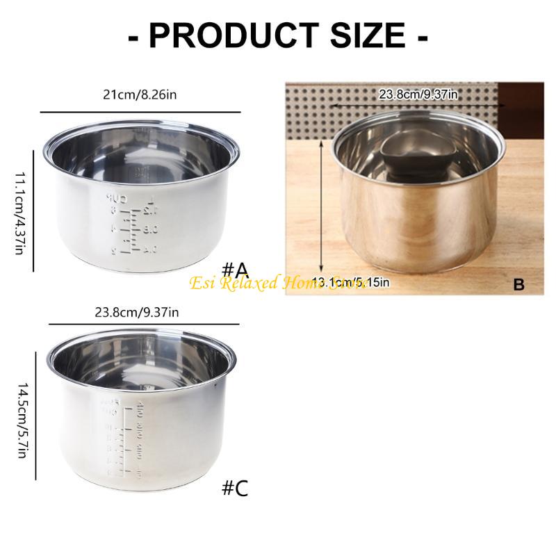B46E 304 Stainless Steel Rice Cooker Inner Pot Dishwasher Safe Inside Bowl With Even Heating Base Replacement Accessory