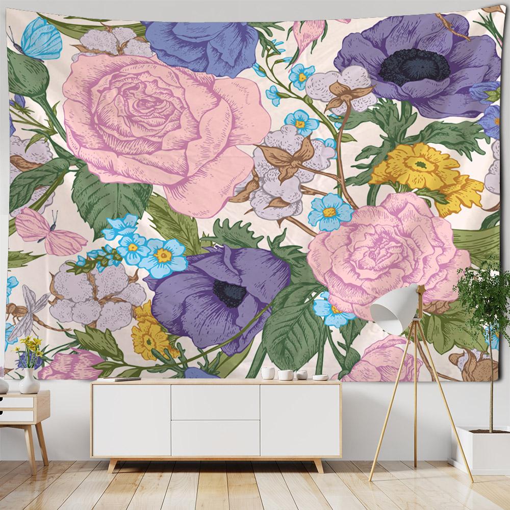 Plant And Flower Tapestry Wall Hanging Bohemian Retro Hippie Dormitory Bedroom Home Wall Decoration Outdoor Beach Mat Bed Sheets