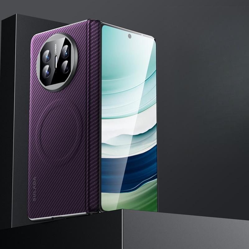 

Подходит для чехла для телефона Huawei MateX6, Текстура углеродного волокна, Магнитная адсорбция, Шарнир центральной оси HUAWEI, Противоударный X5 для мужчин, Кожаный чехол X3 Huawei Mate X3