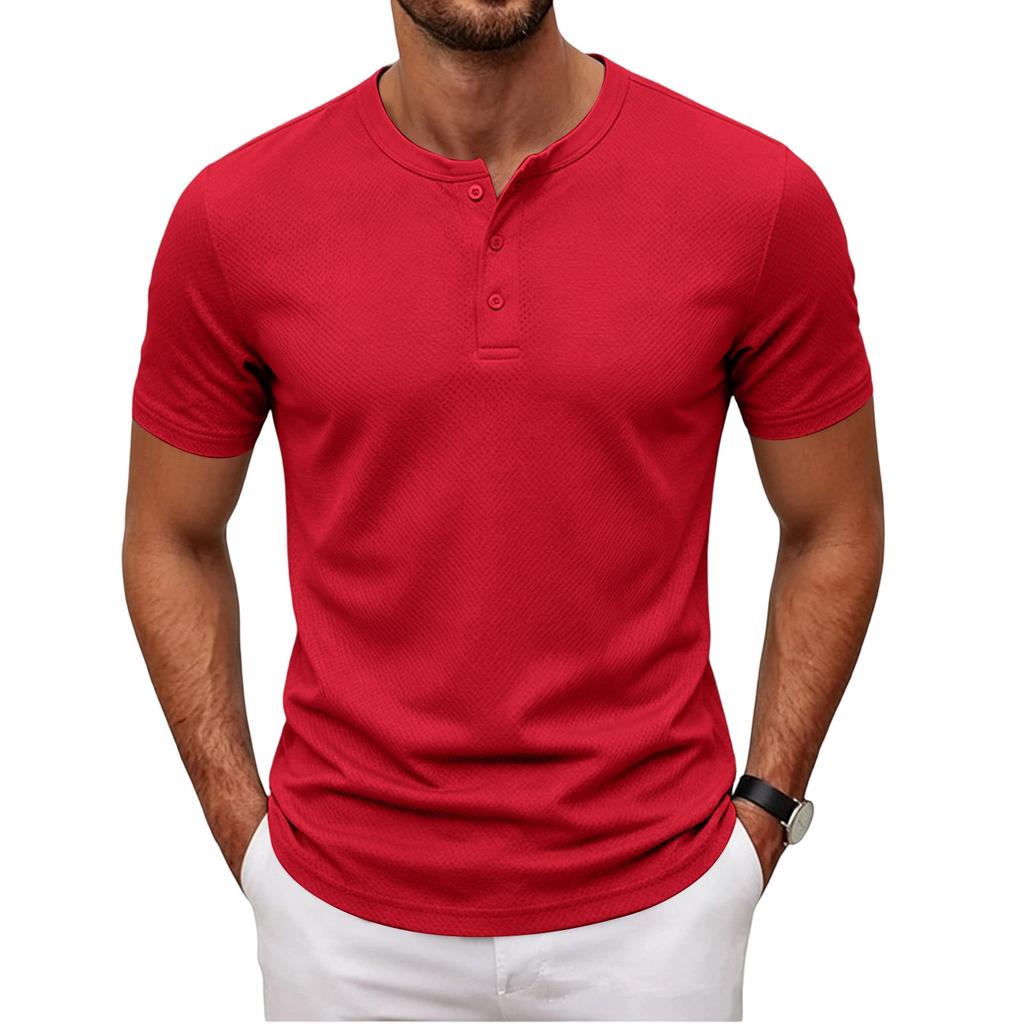 Men’s Short Sleeve Henley Shirt with Button Placket Casual Slim Fit Athletic Basic Solid Crew Neck Tee for Everyday Wear