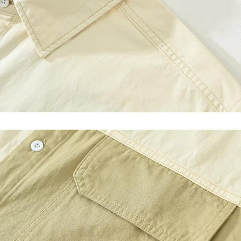 Koreanischer Streetstyle Lockeres Oberteil Frühling und Sommer Reine Baumwolle Herren Freizeitshirt Reversnaht Langarmhemd Jugendmode Herrenbekleidung