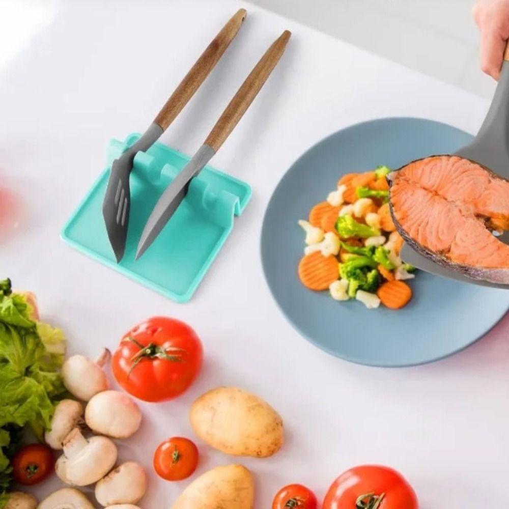 4 Stück 4 Rillen Spatelhalter Silikon Kelle Ablage Küchenorganisator Löffelhalter Schaber