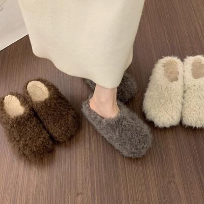 French Thick-soled Fluffy Shoes for Women Wearing Lazy People with One Pedal, Fairy Autumn and Winter Velvet Warm Cotton Shoes