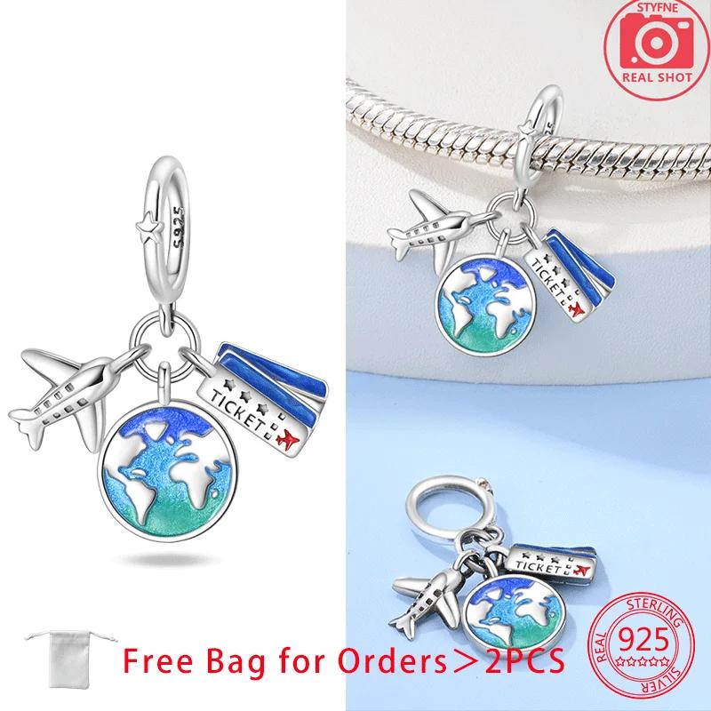 Original Copper Charms Earth Plane Ticket Suitcase Camera Beads Pendant Fit Bracelet Diy Fine Women Jewelry Gift