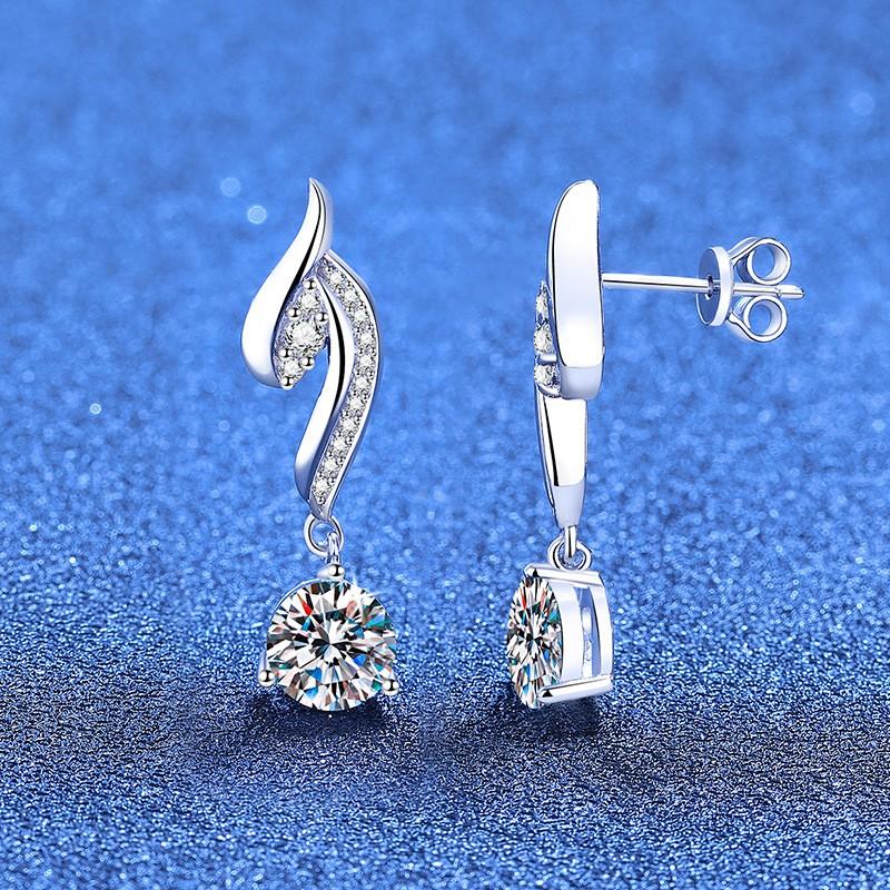 Angel Wing Pendant Earrings With Moissanite Cubic Zirconia Sterling Studs Women Fresh Sweet Style