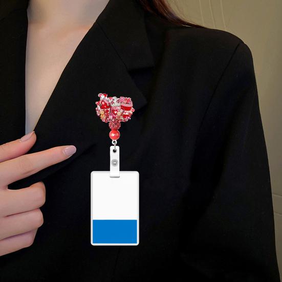 Gör-det-själv Pärlförsedd Märkeshållare Alla hjärtans dag Märkesklämma Justerbar Utfällbar Snodd för Nycklar ID-kort Kreativ Gåva för Par Vänner