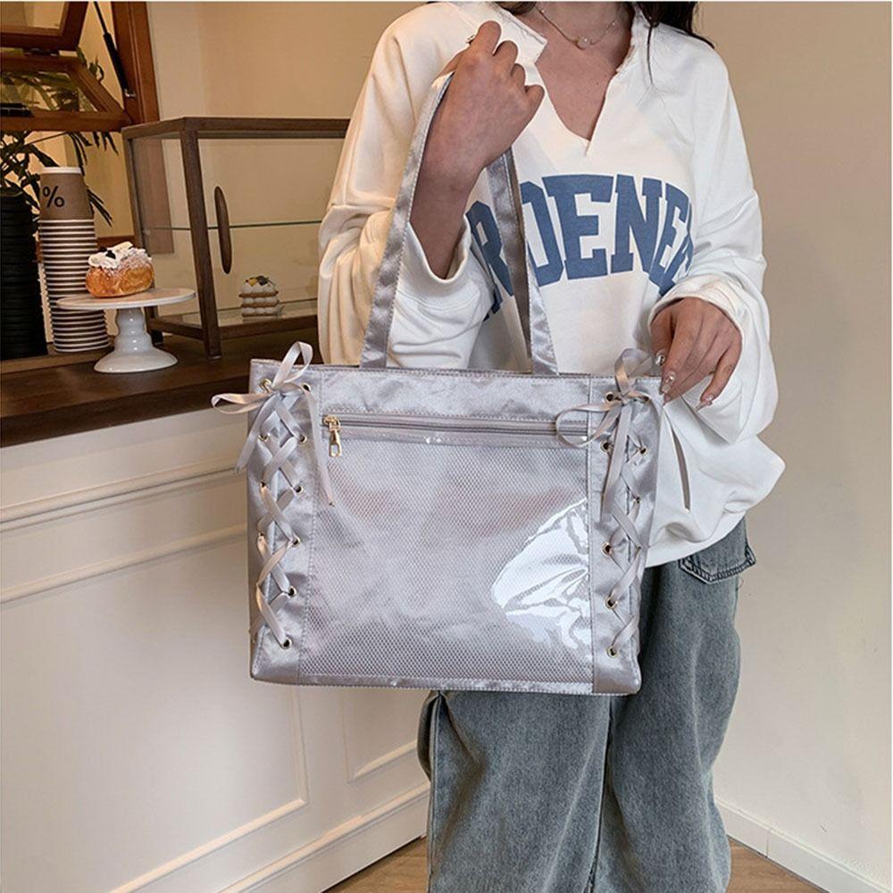 

Clear Front Pocket Japanese JK Ribbon Bag Bow Ribbon Transparent Shoulder Bag Lolita Style розовый