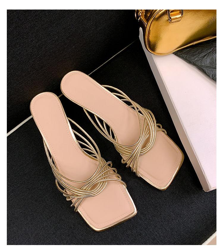 2025 new French square head cross-strap high-heeled cool slippers femininity thin-heeled open-toed Roman sandals outer wear