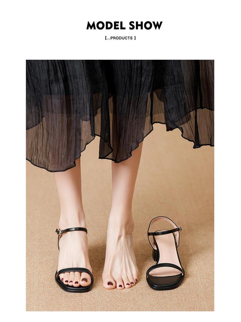 Sandali Peep-Toe con Tacco Chunky Stile Fatato - Calzature Estive da Donna Morbide, Comode, Senza Tallone, a Fascia Singola.