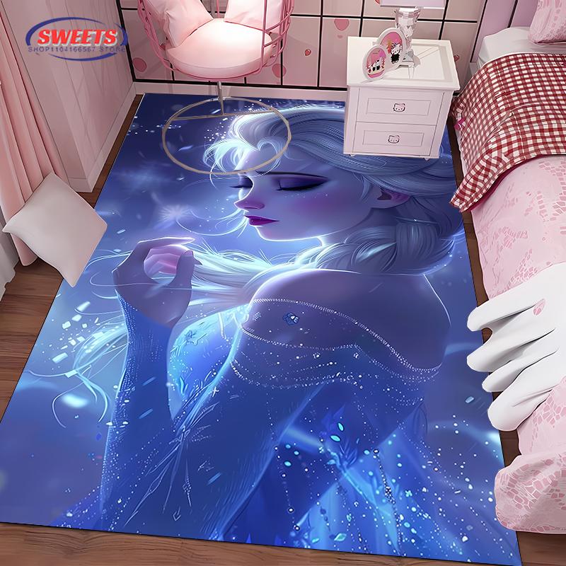 Gefrorene Elsa Anna Prinzessin 3D HD Teppich Kinderzimmer Wohnzimmer Rutschfester Bodenläufer Sofamatte Dekor